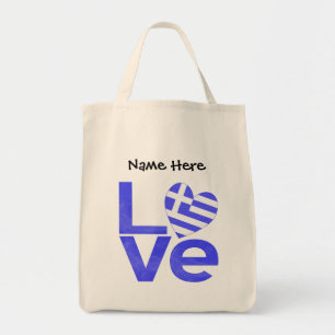 Greece Blue LOVE Heart Flag Personalised Tote Bag