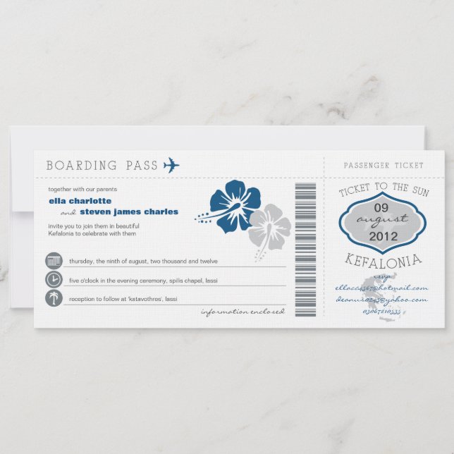 Greece Boarding Pass Wedding Invitation (Front)
