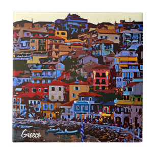 Greece colourful building beach tile