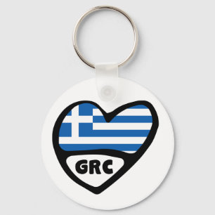 Greece Country Code Flag Heart Keyring, GRC Key Ring