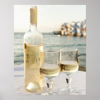 Greece, Cyclades Islands, Mykonos, Wine on table Poster