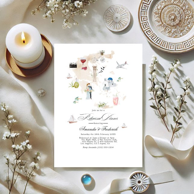 Greece Destination Wedding Rehearsal Dinner Invitation (Greece Destination Wedding Rehearsal Dinner Invitation)