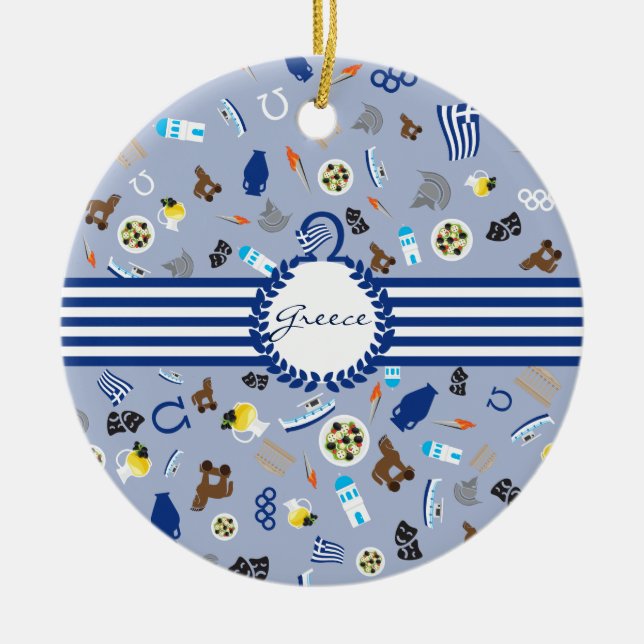 Greece: famous items of the country ceramic tree decoration (Front)