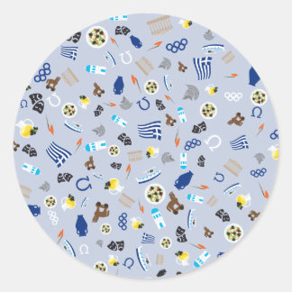 Greece: famous items of the country classic round sticker