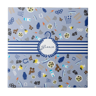 Greece: famous items of the country tile