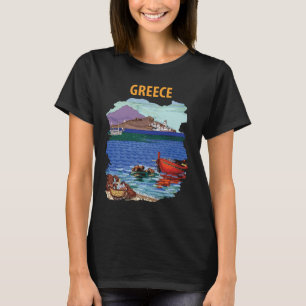 Greece Fishing Boat Coastal Blue Travel T-Shirt