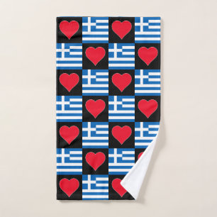 Greece Flag and Heart Pattern Fun Greek Pride Hand Towel