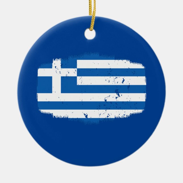 Greece Flag Ceramic Tree Decoration (Front)