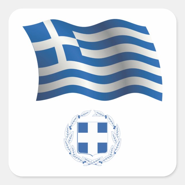 Greece Flag Coat Of Arms Square Sticker (Front)