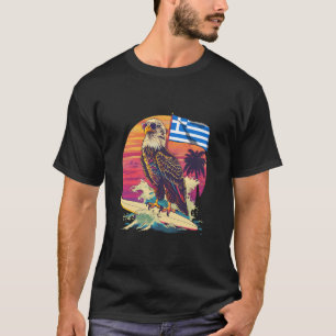 Greece Flag Eagle Surfing Sunset Greek Roots Greek T-Shirt