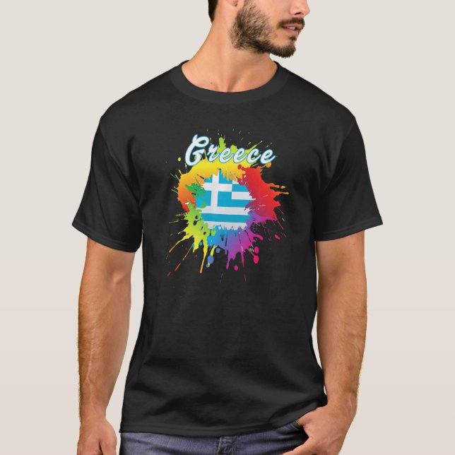 Greece Flag Gay Colorful Splash Greek Flag T-Shirt (Front)