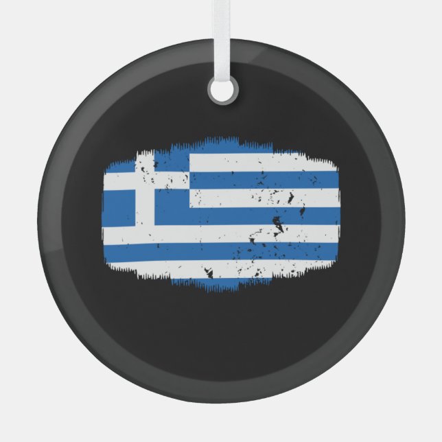 Greece Flag Glass Tree Decoration (Front)