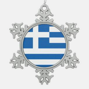 Greece Flag Greek Patriotic Snowflake Pewter Christmas Ornament