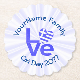 Greece Flag Heart Blue LOVE Personalised  Paper Coaster