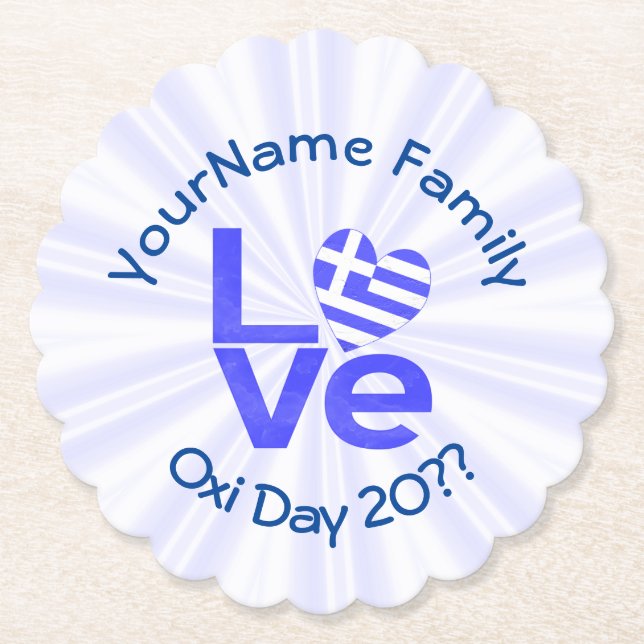 Greece Flag Heart Blue LOVE Personalised  Paper Coaster (Front)