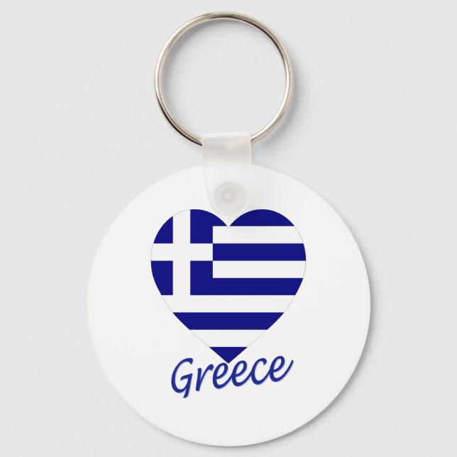 Greece Flag Heart Key Ring (Front)