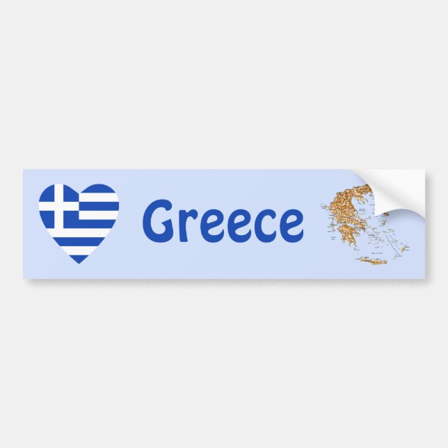 Greece Flag Heart + Map Bumper Sticker (Front)