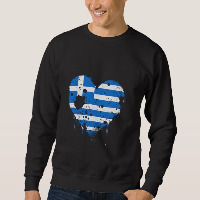Greece Flag Hellenes Greek Roots Hellenic Heart Gr Sweatshirt (Front)