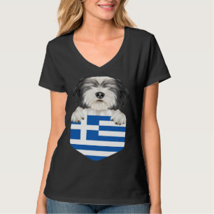 Greece Flag Polish Lowland Sheepdog Dog In Pocket T-Shirt