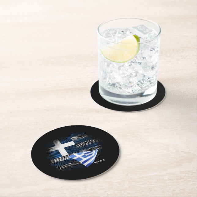 Greece flag round paper coaster (Insitu)