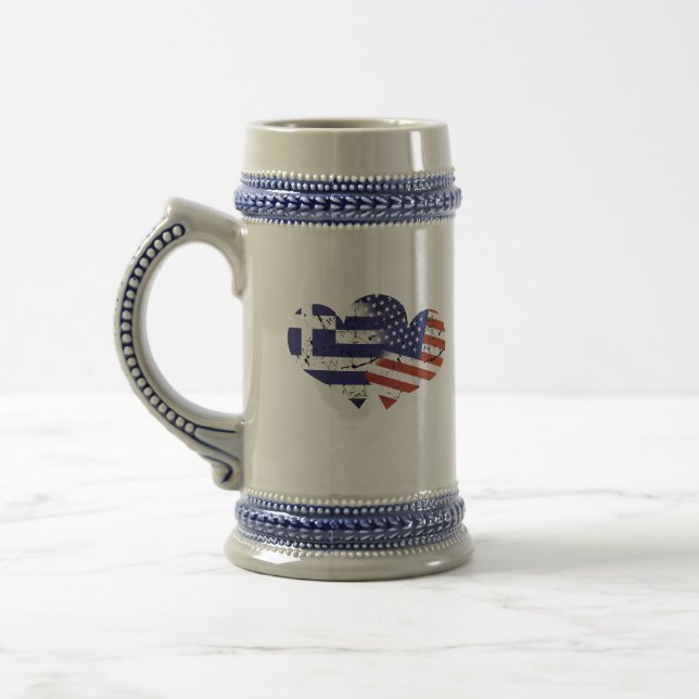 Greece Flag USA Flag Greek Independence Day Greek Beer Stein (Left)
