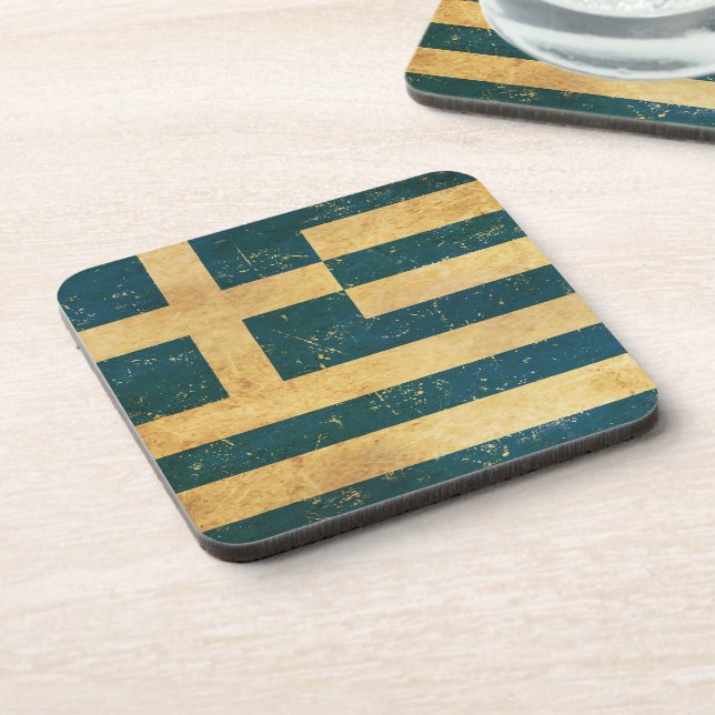 Greece Flag Vintage Grunge Design Coaster (Left Side)