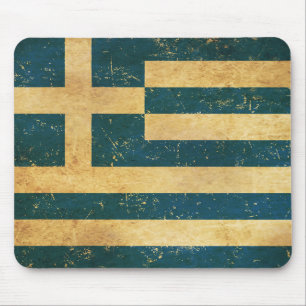 Greece Flag Vintage Grunge Design Mouse Pad