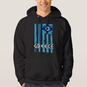 Greece Flag With A Nazar Charm Spiritual Evil Eye Hoodie