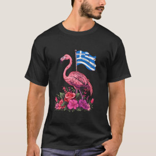 Greece Flamingo Floral Greek Pride Greek Flag Hell T-Shirt