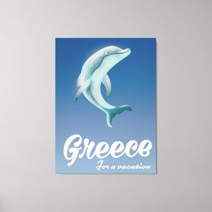 Greece for a vacation Dolphin travel poster Canvas Print