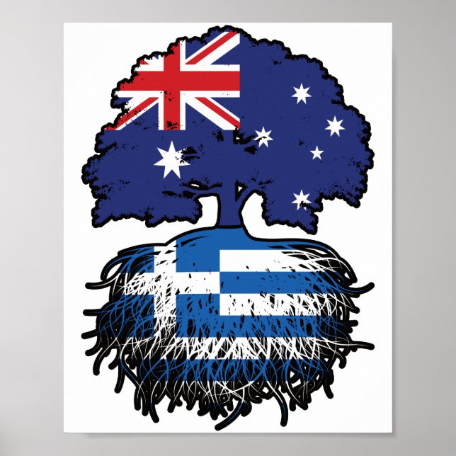 Greece Greek Australian Australia Tree Roots Flag Poster (Front)