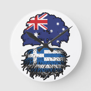 Greece Greek Australian Australia Tree Roots Flag Round Clock