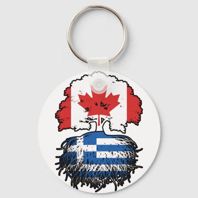 Greece Greek Canadian Canada Tree Roots Flag Key Ring (Front)