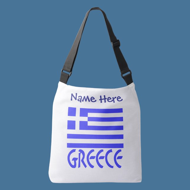 Greece Greek Flag Blue Personalisation  Crossbody Bag (Personalized crossbody bag with Greek flag and word GREECE below in blue letters. Add name above.)