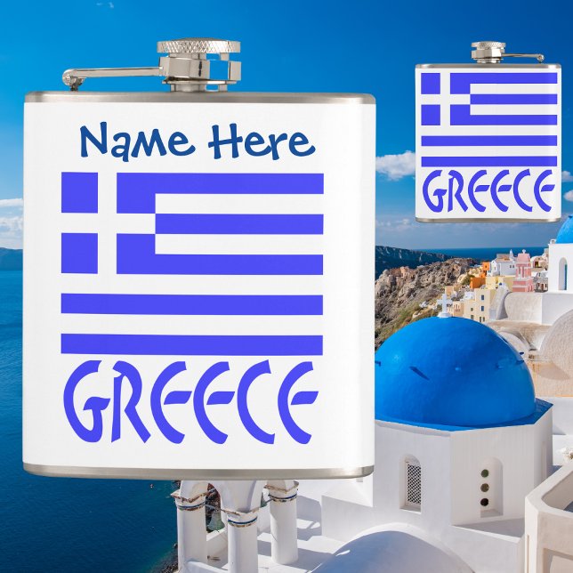 Greece Greek Flag Blue Personalisation  Hip Flask (Creator Uploaded)