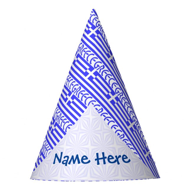 Greece Greek Flag Tiled Blue Personalisation  Party Hat (Front)