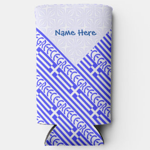 Greece Greek Flag Tiled Blue Personalisation  Seltzer Can Cooler