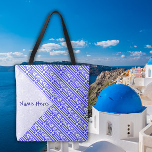 Greece Greek Flag Tiled Blue Personalised Tote Bag