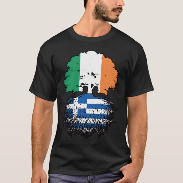 Greece Greek Irish Ireland Tree Roots Flag T-Shirt (Front)