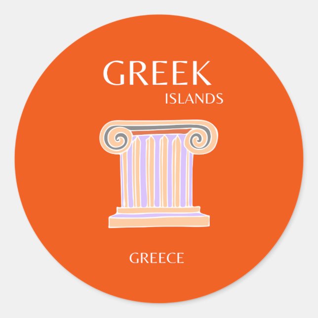 Greece, Greek Islands, Travel Preppy, Orange Classic Round Sticker (Front)