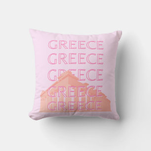 Greece, Greek Travel Art, Pastel Travel Art, Pink Cushion