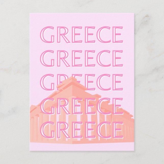 Greece, Greek Travel Art, Pastel Travel Art, Pink Holiday Postcard (Front)