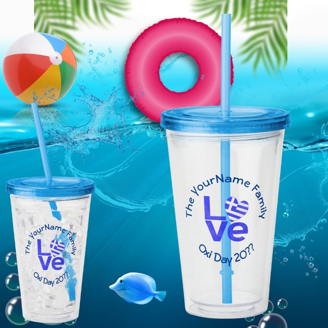 Greece Heart Flag Blue LOVE Personalised  Acrylic Tumbler (Creator Uploaded)