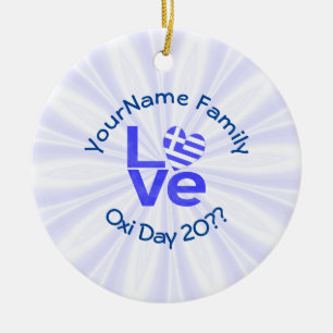 Greece Heart Flag Blue LOVE Personalised  Ceramic Tree Decoration
