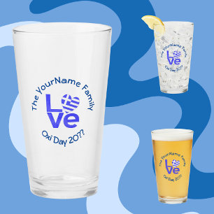 Greece Heart Flag Blue LOVE Personalised Glass