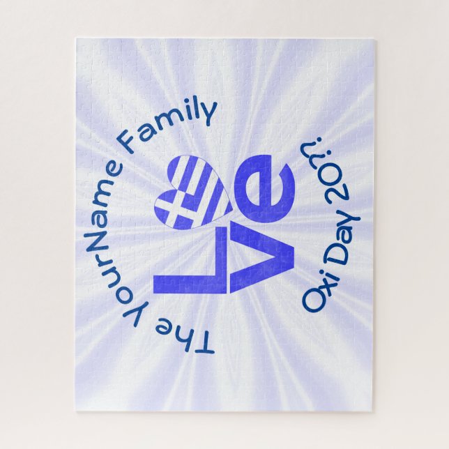 Greece Heart Flag Blue LOVE Personalised  Jigsaw Puzzle (Vertical)