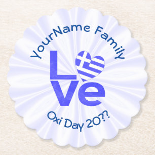 Greece Heart Flag Blue LOVE Personalised  Paper Coaster