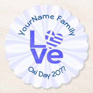 Greece Heart Flag Blue LOVE Personalised  Paper Coaster