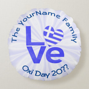 Greece Heart Flag Blue LOVE Personalised  Round Cushion