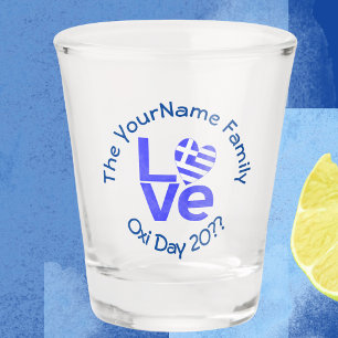 Greece Heart Flag Blue LOVE Personalised  Shot Glass